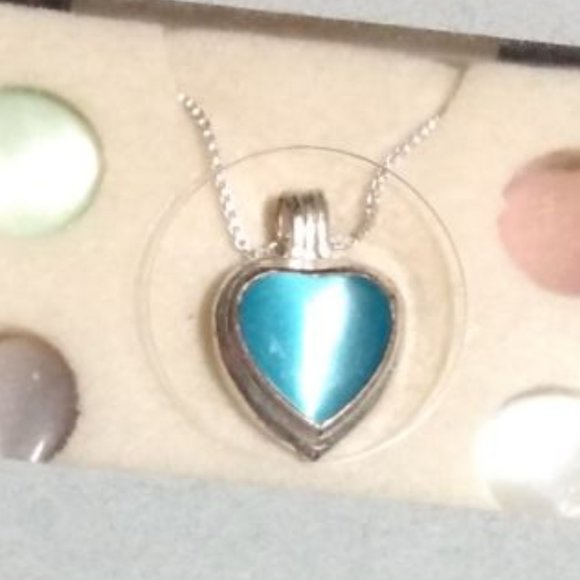 Sterling Silver 18" necklace with interchangeable genuine stone / cat's eye - Picture 5 of 6